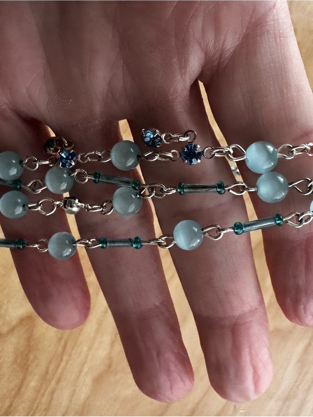 Aquamarine delicate Beaded Chain Necklace